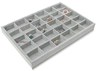 Grijze fluwelen sieradenbox voor kettingen, armbanden, ringen en oorbellen