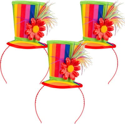 Boland Carnaval verkleed mini hoge hoed voor diverse thema's - 3x - multi colour - ornamenten - diadeem - dames - clown