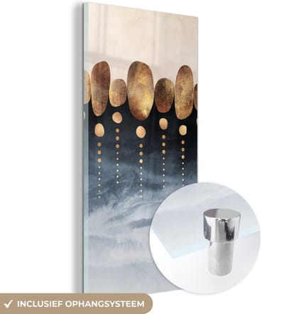 MuchoWow® Glasschilderij 60x120 cm - Schilderij acrylglas - Goud - Abstract - Luxe - Foto op glas - Schilderijen