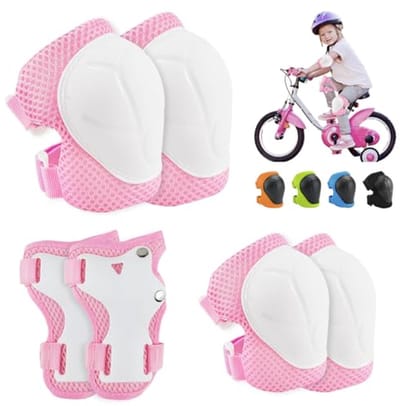 Kinder Beschermingsset - Valbescherming - Buiten Sporten - 6 Delige Set - 3-8 Jaar - Roze Wit