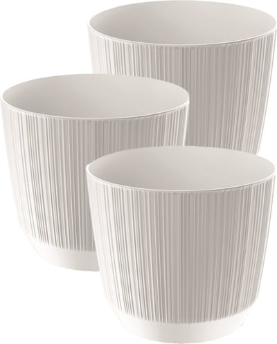 Prosperplast Plantenpot - 3x stuks - stripe - wit - kunststof - D17xH15 cm - voor binnen/buiten