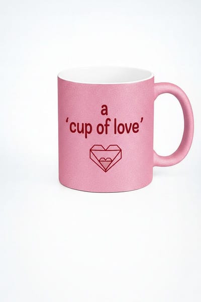 Roze Glitter Mok 'A Cup of Love' met Hart Design - Romantisch Cadeau