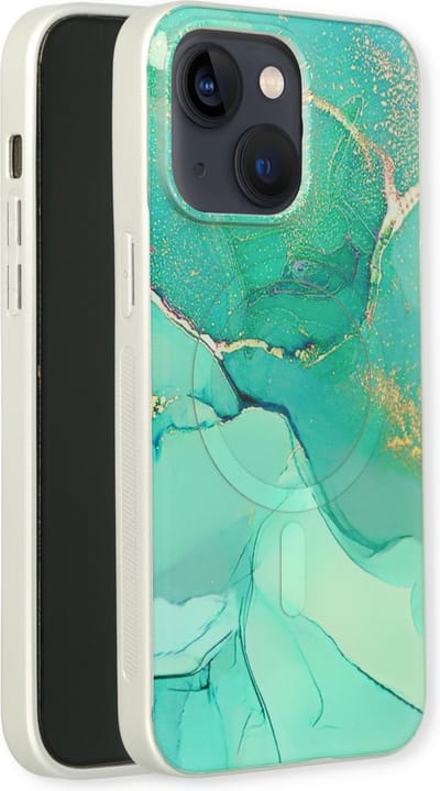 Casemania Hoesje Geschikt voor Apple iPhone 15 Blauw - Siliconen Marmer Back Cover - Geschikt voor MagSafe