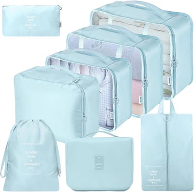 Kledingorganizers voor Vakantie en Reizen, Set van 3 Inpakzakken voor Koffers en Tassen (Lichtblauw)