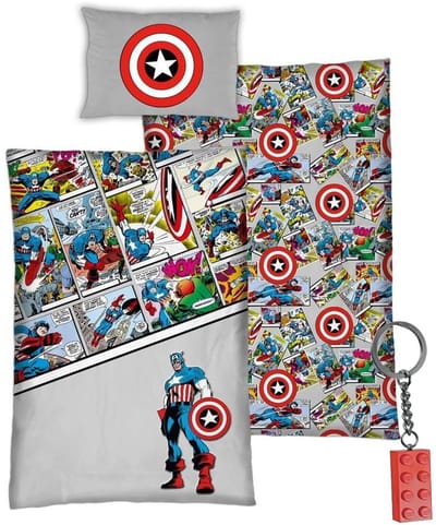 Marvel Avengers Dekbedovertrek - Comics - 140 x 200 + 65 x 65 cm - Biologisch Katoen - met rode sleutelhanger