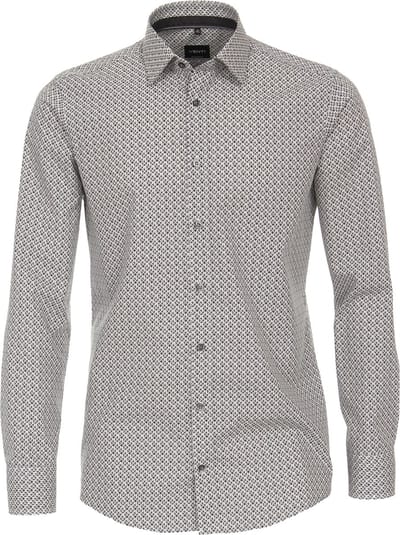 VENTI modern fit overhemd - popeline - antraciet dessin - Strijkvriendelijk - Boordmaat: 37