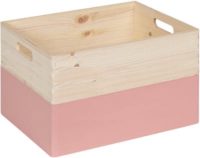 HAUDT® Houten stapel kist KIM MAXI open FRAMBOOS - 39,5 x 29,5 x 23 cm - inhoud 24,1L - roze kist - opbergkist