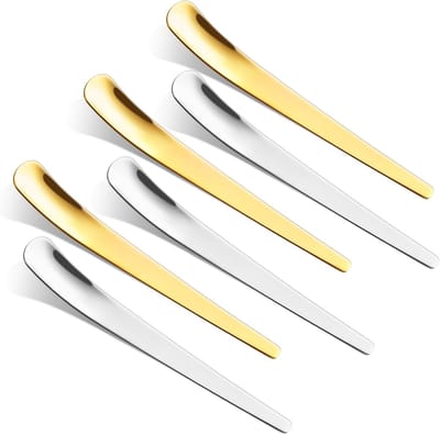6-delige set (3 gouden en 3 zilveren) dessertlepels, hoogwaardige roestvrijstalen theelepels, geschikt voor desserts, ijs, fruitsalade, yoghurt, elegante moderne lepels, 4,7 inch (ongeveer 12 cm)