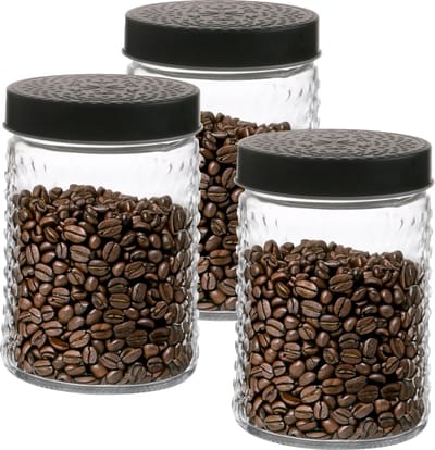 Urban Living Voorraadpot/bewaarpot Roma - 3x - 1L - glas - zwart - D12 x H17 cm