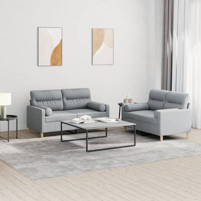 vidaXL - 2-delige - Loungeset - met - kussens - stof - lichtgrijs