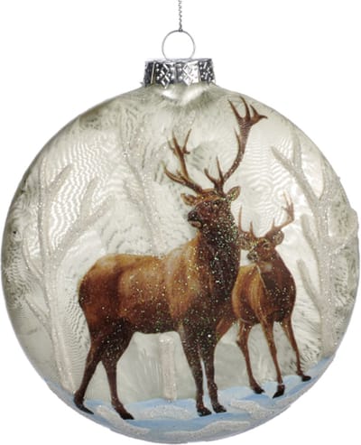 Goodwill Kerstbal Herten in Sneeuw Wit-Bruin 13,5 cm