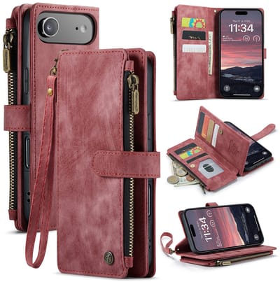 Caseme Geschikt voor iPhone 17 Air PU leren hoesje - portemonnee - Rood