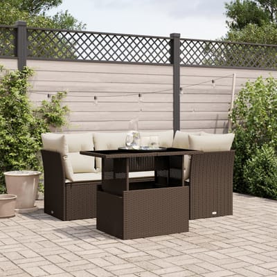 vidaXL - 5-delige - Loungeset - met - kussens - poly - rattan - bruin