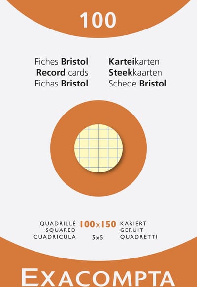 Exacompta 10x etui 100 steekkaarten bristol - geruit 5x5 niet geperforeerd 100x150mm - Geassorteerd - 13272E
