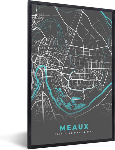 Fotolijst incl. Poster - Plattegrond – Meaux – Stadskaart – Kaart – Frankrijk - 40x60 cm - Posterlijst