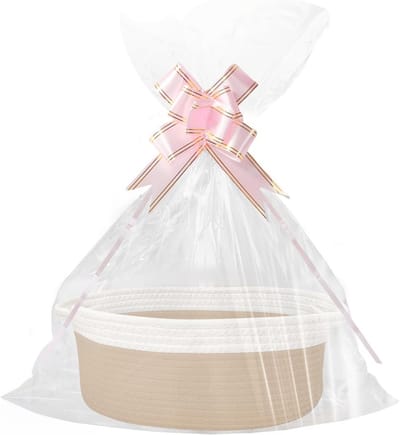 Grote Gevlochten Cadeaumand Leeg met Geschenkzakken en Lint - Idee voor Cadeauverpakking Feestdagen en Gelegenheden