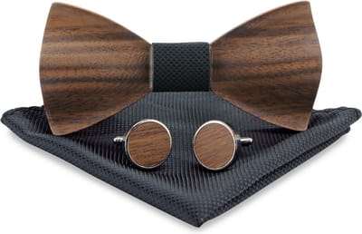 We Love Ties - Giftsets - Houten strik giftset Trendy zwart 2 - bruin / zwart