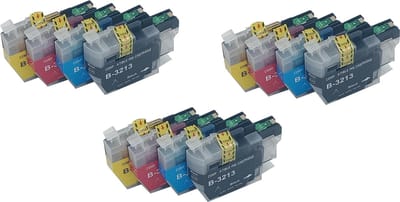 KATRIZ® huismerk inkt voor|Brother 3x LC3213XL zwart+ 3x LC3213XL Cyaan +  3x LC3213XL Magenta +3x LC3213XL Yellow  | (12stuks) - Met chip