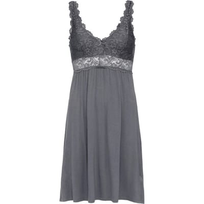 By Louise Slipdress Dames Nachthemd Met Kant Donkergrijs - Maat S