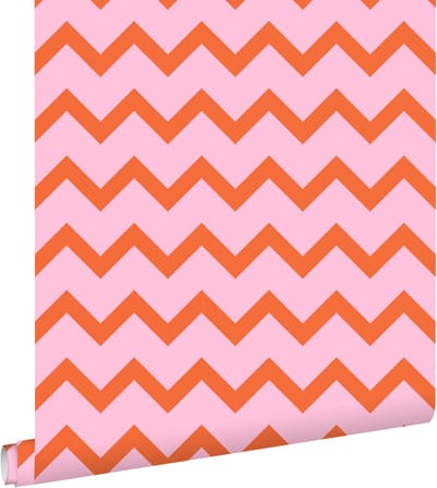 ESTAhome behang zigzag motief oranje en roze - 50 x 900 cm - 131486