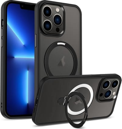 iPhone 14 PRO MAX Hoesje - Siliconen Case - Geschikt voor Magsafe - Met Standaard - Zwart - Provium