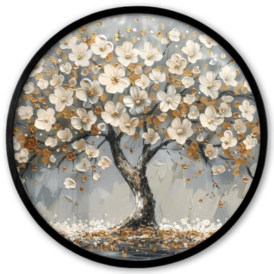 Poster in lijst Rond - Fotolijst 40x40 cm - Posters - Boom - Goud - Bloemen - Abstract - Kunst - Ronde posterlijst zwart - Decoratie - Wanddecoratie woonkamer - Muurdecoratie slaapkamer