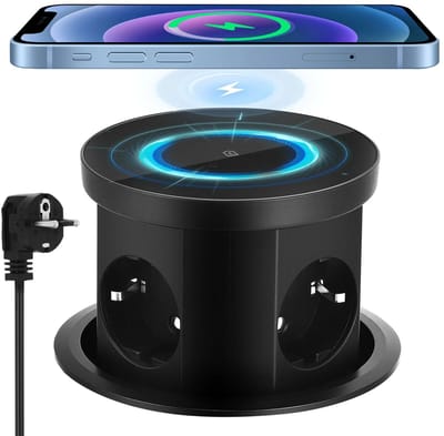 MakkelijkMooi 3-voudige Pop-up Stopcontact & Draadloze Lader - Stekkerdoos - 15W Qi Charger - 3 Stopcontacten - USB-A Poort