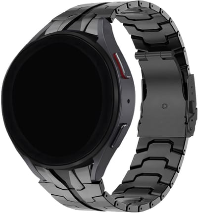 BALR Samsung Galaxy Watch RVS stalen band (zwart) – Geschikt voor Galaxy Watch 4 / 5 / 6 & Classic modellen – Luxe metalen horlogebandje van roestvrij staal met stevige vouwsluiting