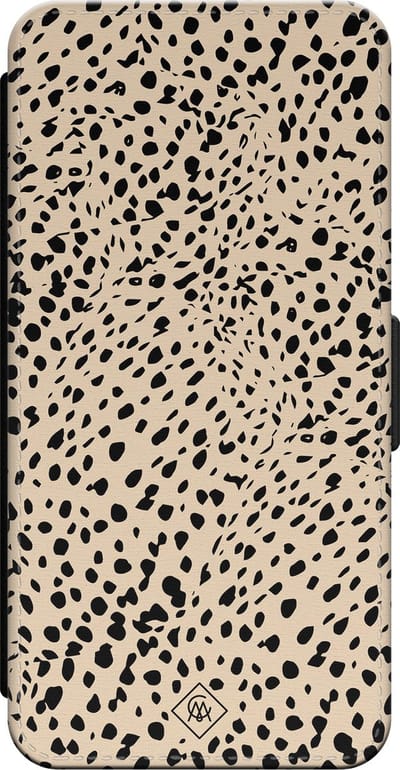 Casimoda® bookcase - Geschikt voor iPhone 15 - Hoesje met pasjeshouder - Stippen bruin abstract - Bruin/beige - Kunstleer