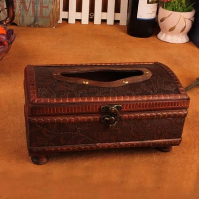 Style Royal Marron Bois Torréfié Salle de Bain Boîte à Mouchoirs Faciaux Housse Support Distributeur de Mouchoirs Organisateur Support