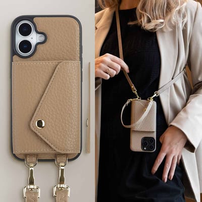 Selencia Hoesje - Geschikt voor Apple iPhone 17 - Sera Koordhoes met pashouder envelop - Taupe