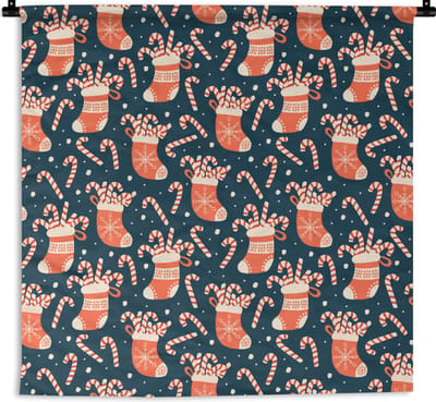 Wandkleed - Wanddoek - Sokken - Snoep - Kerst - Patronen - 180x180 cm - Wandtapijt