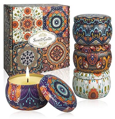 Aromatherapie Geurkaarsen Cadeauset - Sojawas, 120 Uur Brandduur, Roos, Sinaasappel, Citroen - Perfect voor Verjaardagen en Kerstmis