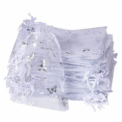 Cosensi- Organza Zakken 100 Stuks - 9 x 12 cm - Wit - Cadeauzakken - Sieradenzakken - Duurzaam - Met Vlinderprint