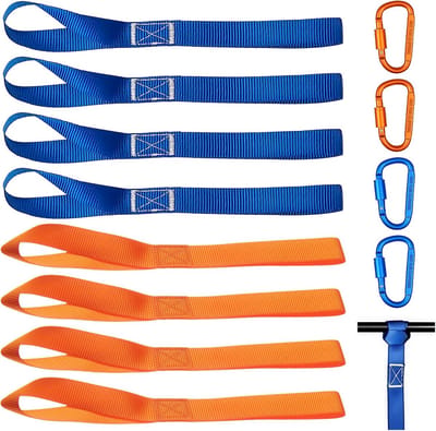 Spanbanden Set - Bevestigingslussen - Lading Zekeren - Versterkt Nylon Ontwerp - 8 Stuks 1000kg - Oranje Blauw