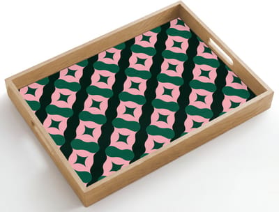 Dienblad hout 50x35 cm - Schootdienblad - Groen - Roze - Retro - Sterren - Borrelplank rechthoek - Plateau dienbladen