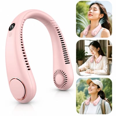 Bladloze Nekventilator Roze met Display | 5 Standen & Oplaadbare USB Fan | Stille, Lichtgewicht & Comfortabele Halsventilator | Lange Accuduur | Voor Kantoor, Sport, Reizen, Kamperen & Buiten | Perfect voor Opvliegers, Zomerhitte & Buitenactiviteiten