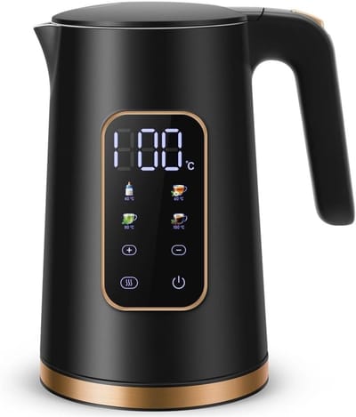 roestvrijstalen waterkoker 1,7 liter, temperatuurselectie 40-100 °C, LED digitale temperatuurweergave, 7 kleuren LED-verlichting | Theepot/waterkoker | Warmhoudfunctie | BPA-vrij