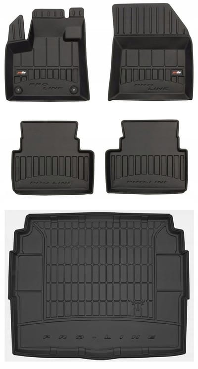 Frogum ProLine Complete Set: Luxe Rubberen Automatten + Kofferbakmat - Geschikt voor CITROEN C5 Aircross vanaf 2018 - Lage Laadvloer - Perfecte Pasvorm - Geurloos TPE - Zwart