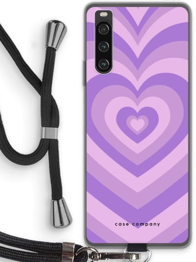 Case Company® - Hoesje met koord geschikt voor Sony Xperia 10 IV hoesje met Koord - Hart Paars - Telefoonhoesje met Zwart Koord - Bescherming aan alle Kanten en Over de Schermrand
