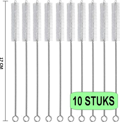 Fako Bijoux - RVS Schoonmaakborstels Voor Rietjes - Borsteltjes - 10 Stuks - 17cm - Herbruikbaar