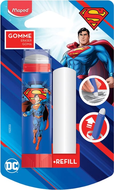 Maped Superman gum van kunststof met reservegum, blisterverpakking