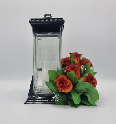 Herdenkingslicht - ZC2 - Bloemstuk - W847/21 - Oudoranje - Grafdecoratie - Zijdenbloemen - Kunstbloemen - Grafkaars - Graflicht