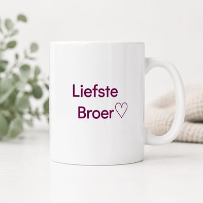 Liefste Broer Mok – Witte Koffiemok met Hartje – Cadeau voor Broer – Keramische Mok 325ml – Minimalistische Mok – Vaatwasserbestendig