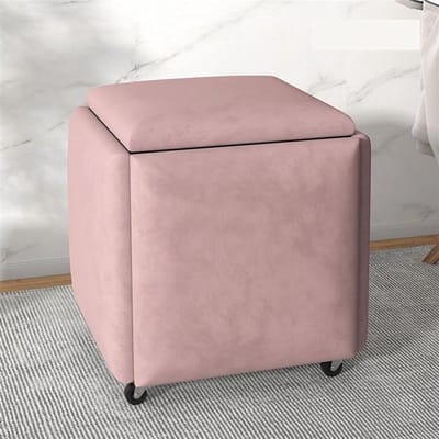 Opbergpoef - Zetel kruk - Multifunctioneel gebruik - Stapelbaar ontwerp - Groot formaat - Roze