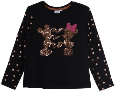 Disney Minnie Mouse Shirt - Lange Mouw - Met Pailletten - Zwart - Maat 110/116