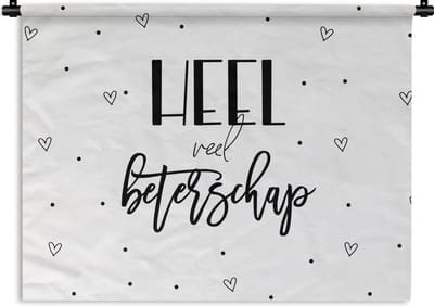 Wandkleed - Wanddoek - Beterschap - Quotes - Hartje - Zwart wit - 120x90 cm - Wandtapijt