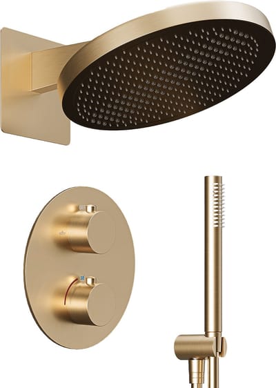 Lomazoo Inbouwdoucheset Goud - Regendouche 30 cm - met thermostaatkraan - met staafhanddouche - Ayla