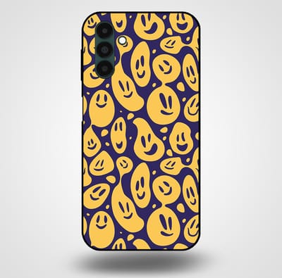 Smartphonica Telefoonhoesje voor Samsung Galaxy A13 5G met smiley opdruk - TPU backcover case emoji design - Paars Geel geschikt voor Samsung Galaxy A13 5G