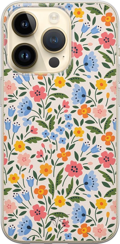 Hoesje geschikt voor iPhone 14 Pro - Romantische bloemen - Soft Case - TPU - Bloemen - Multi - Mooie Telefoonhoesjes